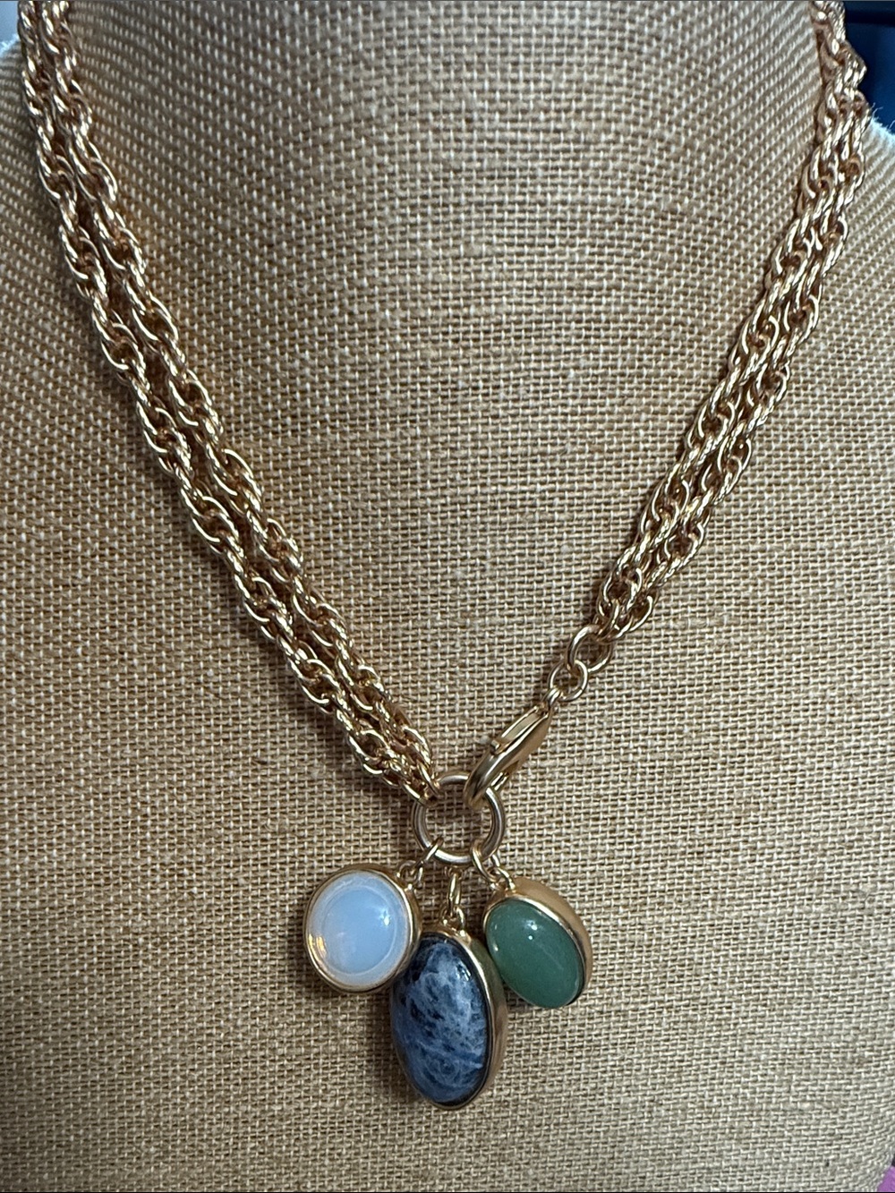 Gold-Tone Convertible Triple Stone Pendant Necklace - NWOT